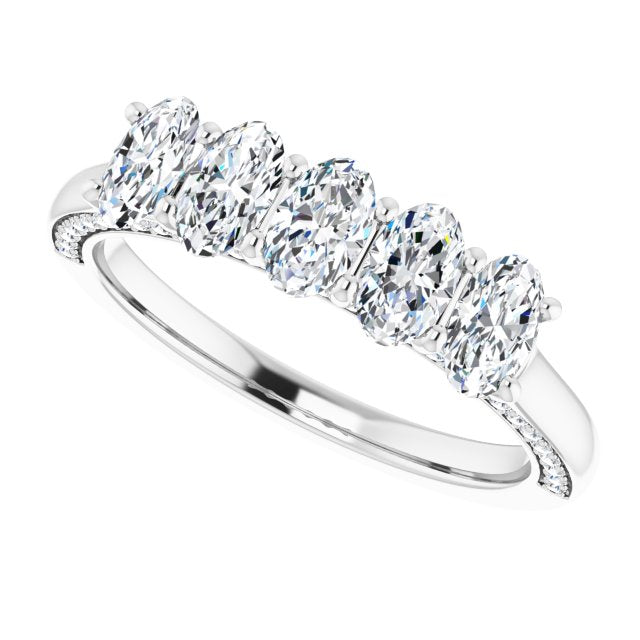 1.29 ct. Oval and Round Cut Diamond Wedding Band 5 Stone Anniversary Ring-VIRABYANI